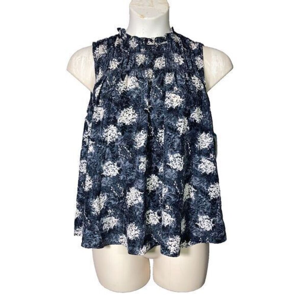 Joie Women's Baltic Print Fern Floral Babydoll Sleeveless Smocked Ruffled Blouse
